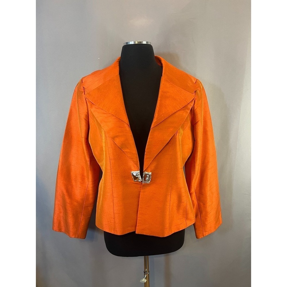 Elizeh New York Paris Orange Shantung Rhinestone Evening Jacket Womens 12